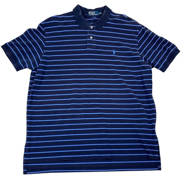 Polo Ralph Lauren Mens Shirt XXL Navy Blue & Light Blue Striped Cotton - Picture 1 of 12
